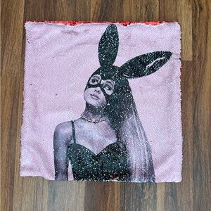 Pink Sequin Pillow with Black Bunny Mask Design